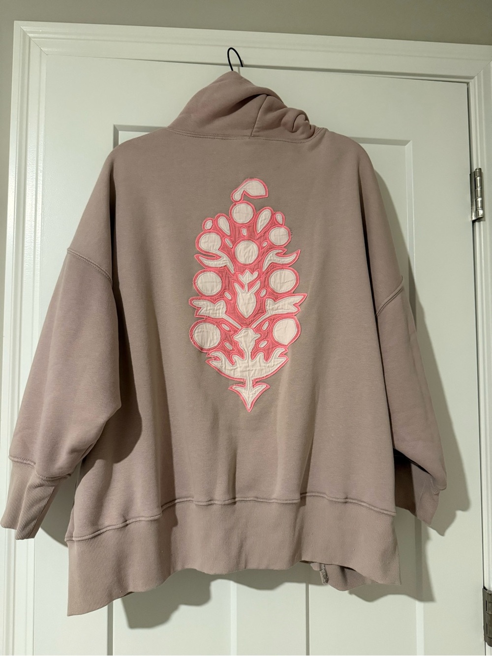 FP Movement Pink-Taupe Crewneck Hoodie with Pink Embroidered Back